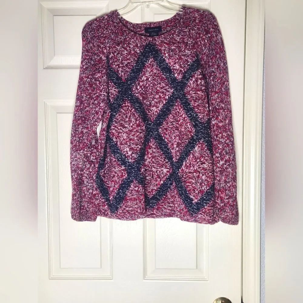 Eagle's Eye L Ramie Blend Geomet Knitted Lngslv CrewNeck Mlticlrd Women Sweater